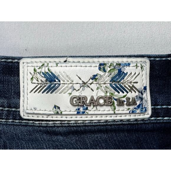 Grace in L.A. Women's Embroidered Bootcut Blue Denim Jeans - Size 27x26 - Picture 6 of 8